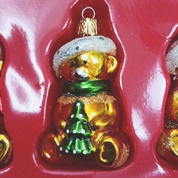 Vintage Bed Bath & Beyond Christmas tree spheres 6 bears glass ornaments gold - Picture 2 of 6